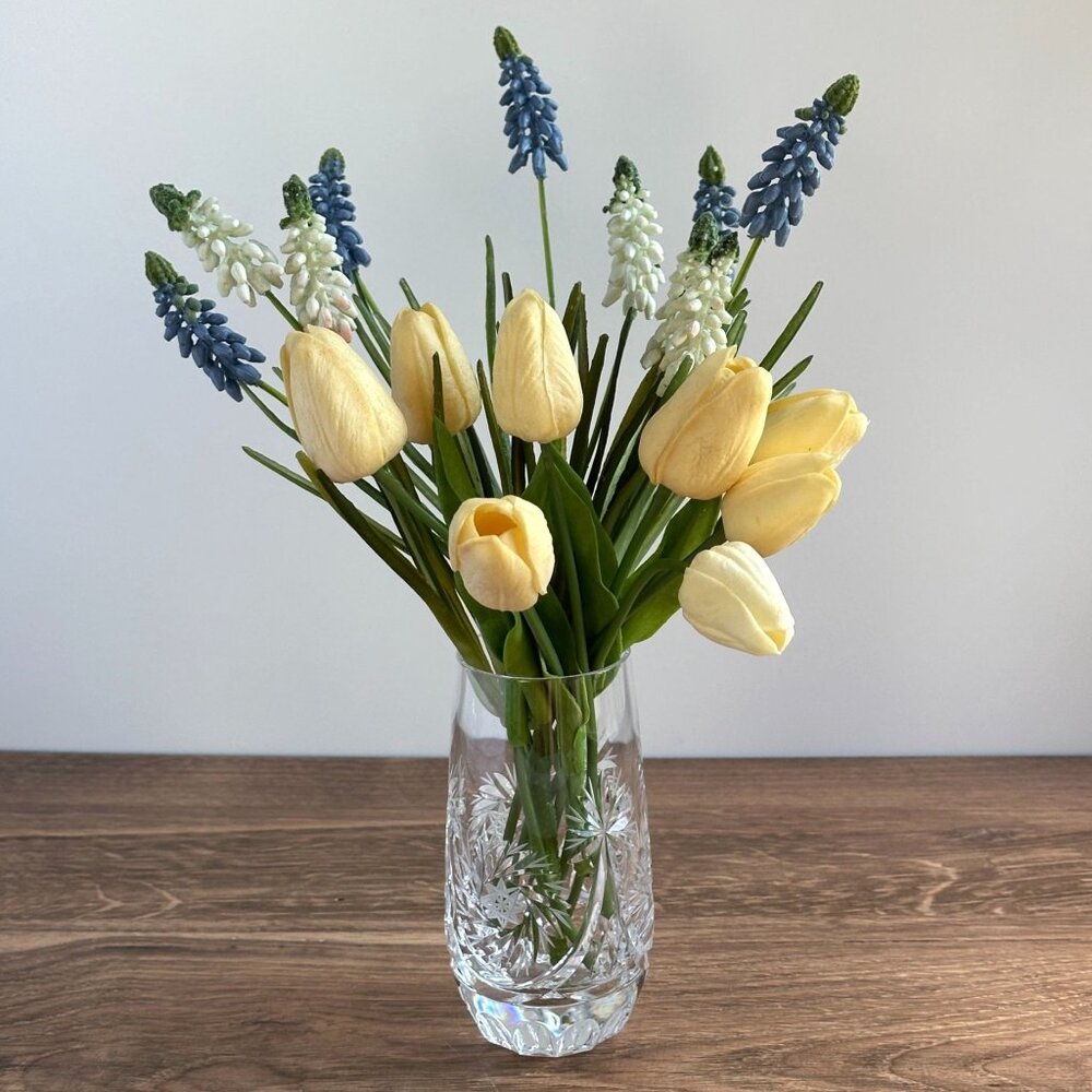 Vintage Cut Crystal Vase, Thumbprint Base, Starburst Pattern